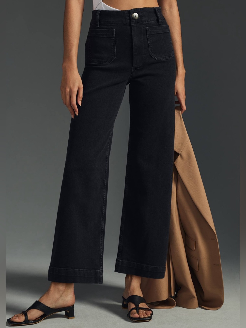 Anthropologie Pilcro The Skipper High Rise Cropped Wide Leg Jeans Washed Black